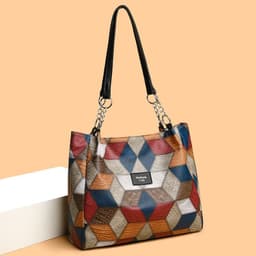 image-New Simple Stitching Fashion Shoulder Bag Large Capacity Totes PU Soft Texture Casual Light Trendy Handbag