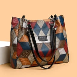 image-New Simple Stitching Fashion Shoulder Bag Large Capacity Totes PU Soft Texture Casual Light Trendy Handbag