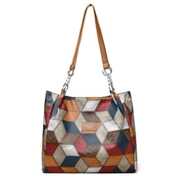 image-New Simple Stitching Fashion Shoulder Bag Large Capacity Totes PU Soft Texture Casual Light Trendy Handbag