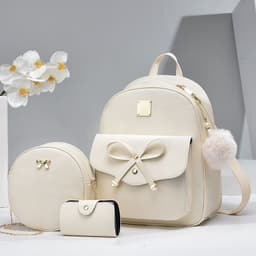 image-Fashion Women's Bags PU Bow Composite Bag Young Girl Student Cute Shoulders Backpack Crossbody Bags Coin Purse 3pcs Set