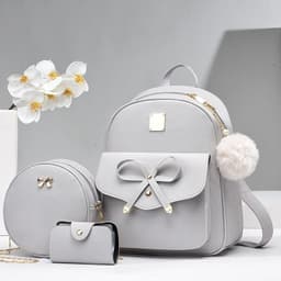 image-Fashion Women's Bags PU Bow Composite Bag Young Girl Student Cute Shoulders Backpack Crossbody Bags Coin Purse 3pcs Set