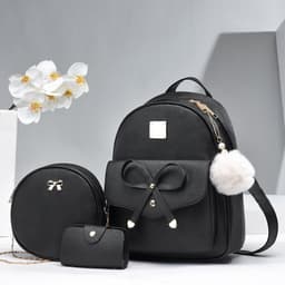 image-Fashion Women's Bags PU Bow Composite Bag Young Girl Student Cute Shoulders Backpack Crossbody Bags Coin Purse 3pcs Set