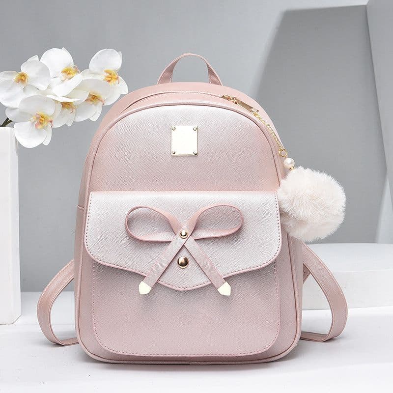 image-Fashion Women's Bags PU Bow Composite Bag Young Girl Student Cute Shoulders Backpack Crossbody Bags Coin Purse 3pcs Set