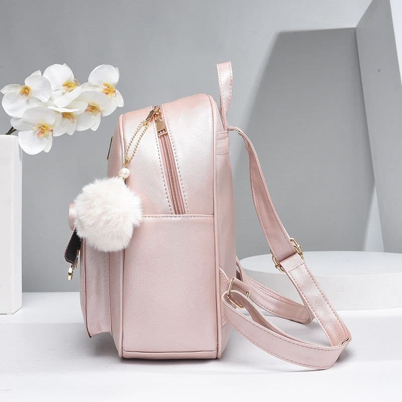 image-Fashion Women's Bags PU Bow Composite Bag Young Girl Student Cute Shoulders Backpack Crossbody Bags Coin Purse 3pcs Set