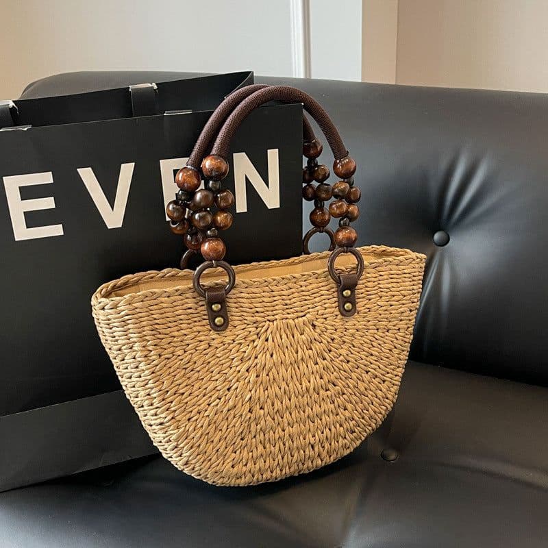 image-Plaited Women's Bag Beach Holiday Handbag Large Capacity Casual Semicircle