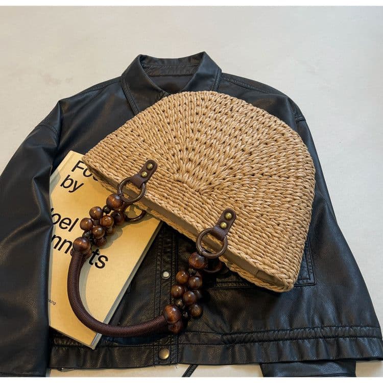 image-Plaited Women's Bag Beach Holiday Handbag Large Capacity Casual Semicircle