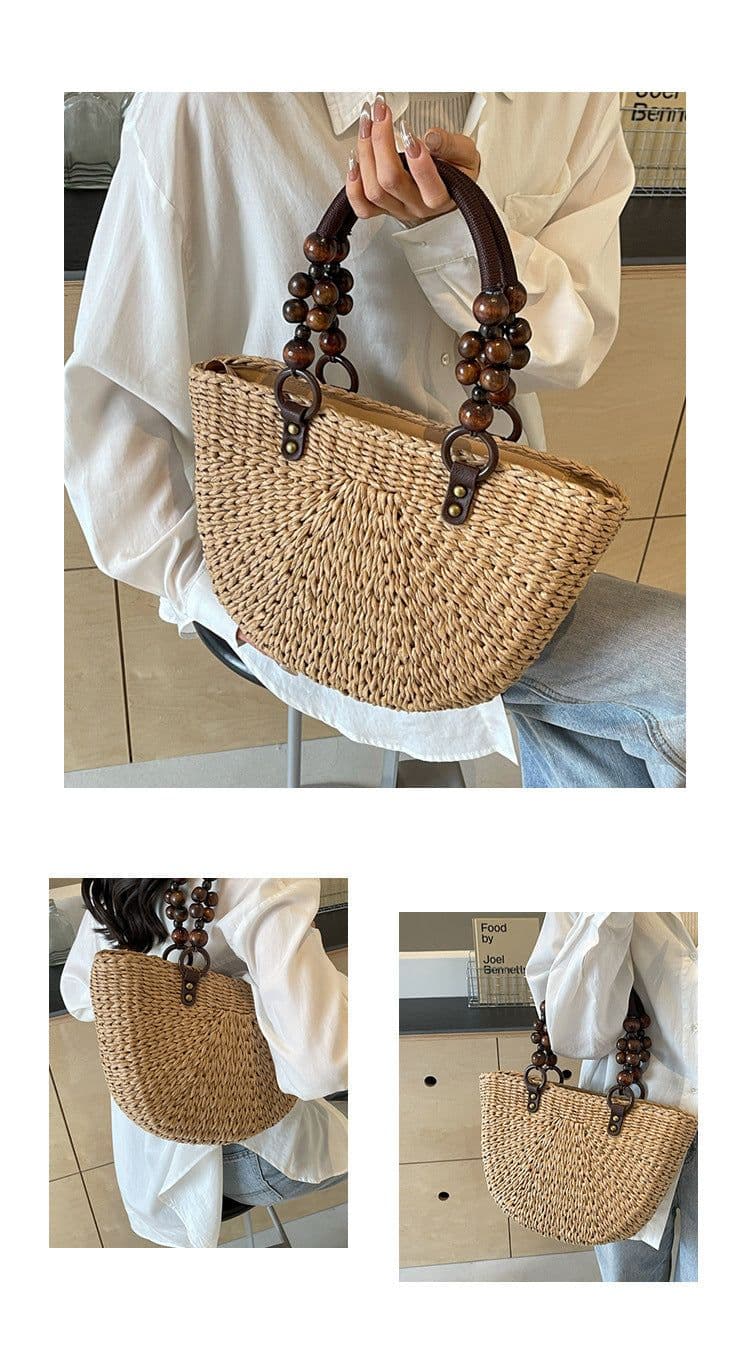 image-Plaited Women's Bag Beach Holiday Handbag Large Capacity Casual Semicircle