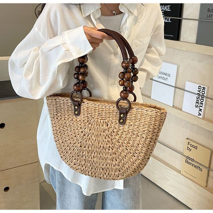 image-Plaited Women's Bag Beach Holiday Handbag Large Capacity Casual Semicircle