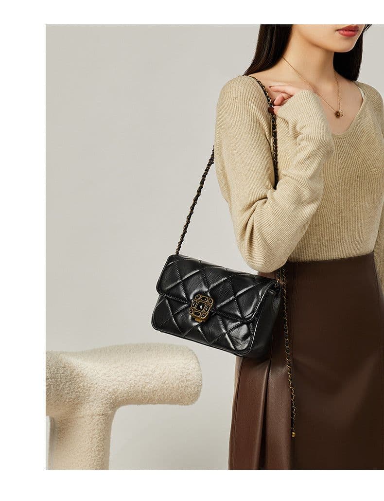 image-Small Square Bag Women's Fashion Crossbody Versatile Cowhide Handbag