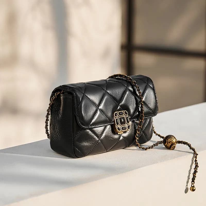 image-Small Square Bag Women's Fashion Crossbody Versatile Cowhide Handbag
