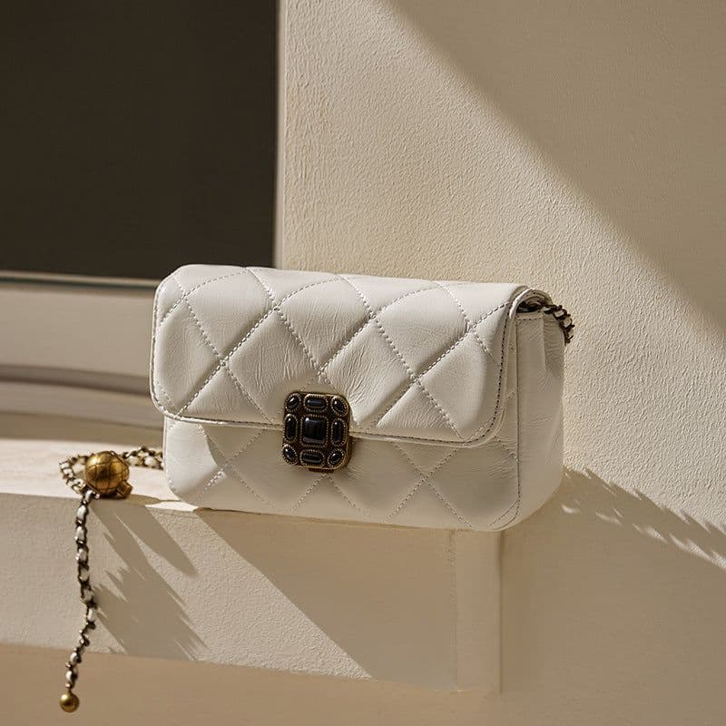 image-Small Square Bag Women's Fashion Crossbody Versatile Cowhide Handbag