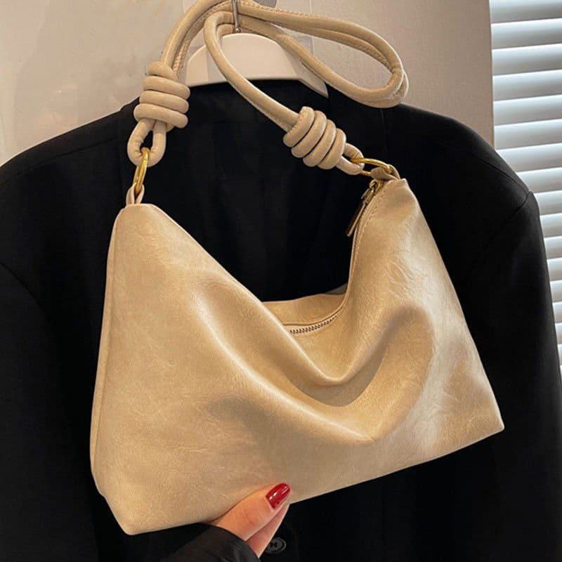 image-Women's High-end Soft Leather Textured Shoulder Geometric Wide Shoulder Strap Crossbody Bag