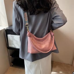 image-Women's High-end Soft Leather Textured Shoulder Geometric Wide Shoulder Strap Crossbody Bag