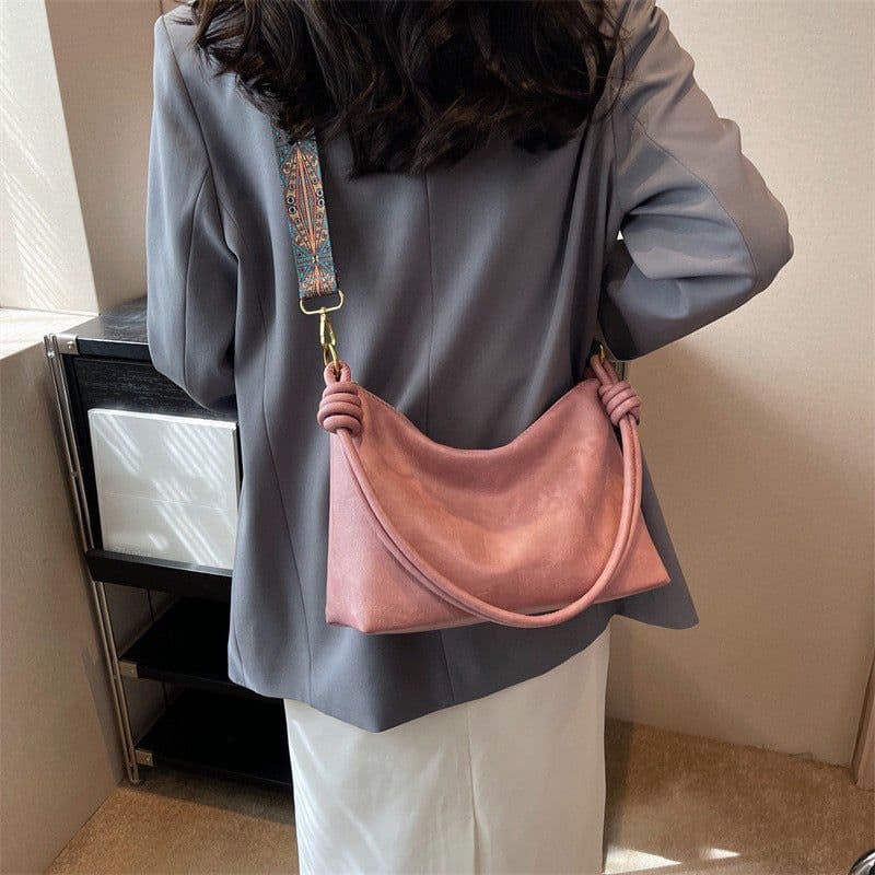 image-Women's High-end Soft Leather Textured Shoulder Geometric Wide Shoulder Strap Crossbody Bag