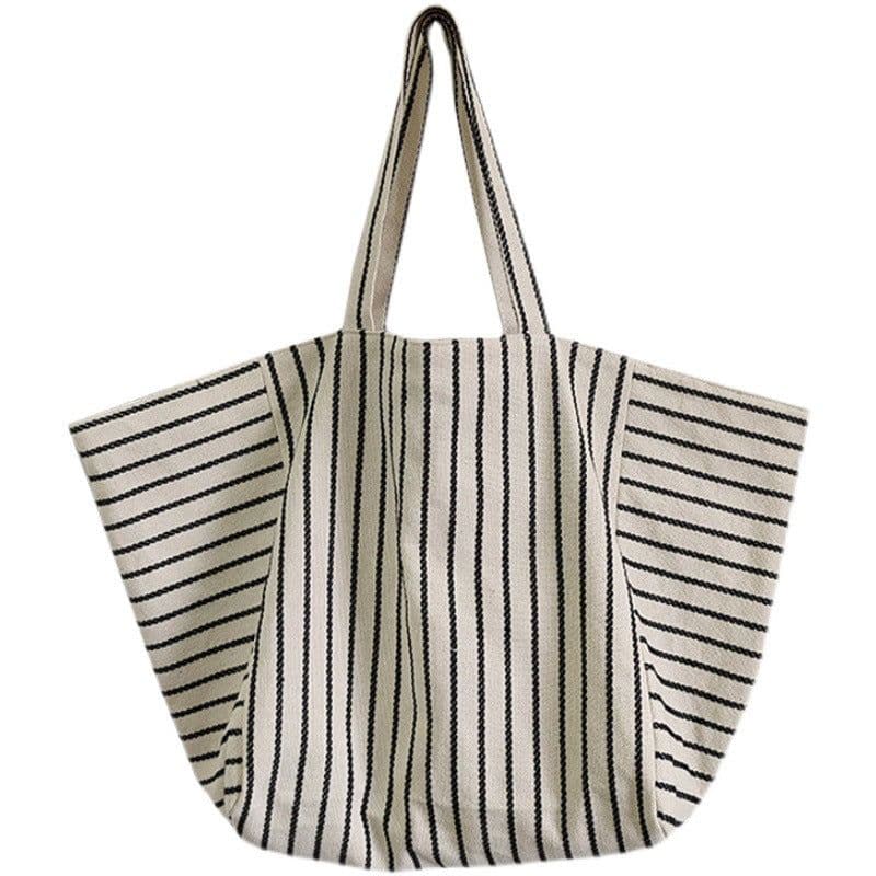image-Canvas Bag For Women Ins Shoulder Large Capacity Idle Style Striped Fashion