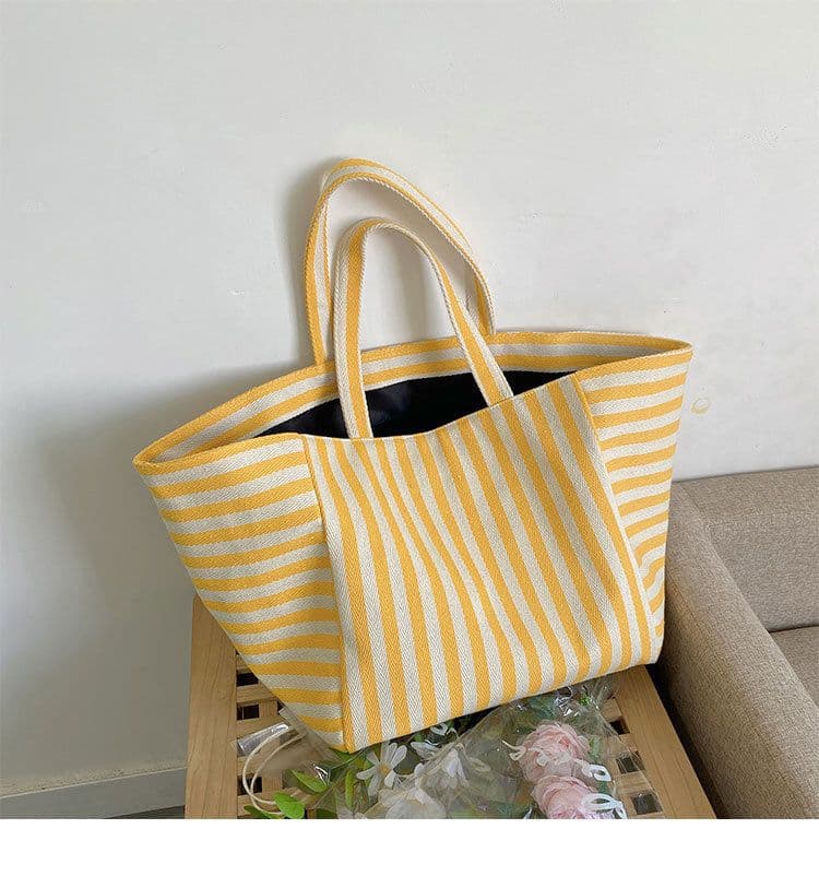 image-Canvas Bag For Women Ins Shoulder Large Capacity Idle Style Striped Fashion