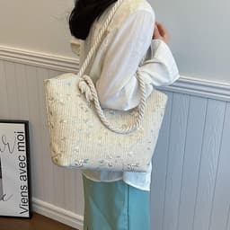 image-Lace Bag Ins Straw Shoulder Bag Large Capacity Flower Woven Handbag
