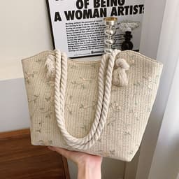 image-Lace Bag Ins Straw Shoulder Bag Large Capacity Flower Woven Handbag