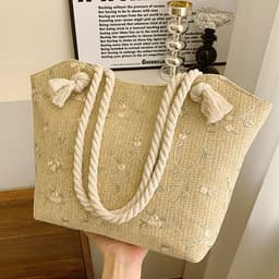 image-Lace Bag Ins Straw Shoulder Bag Large Capacity Flower Woven Handbag