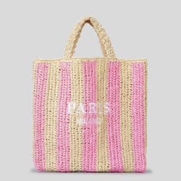 image-Striped Hand-woven Straw Bag Women's Embroidered Letters