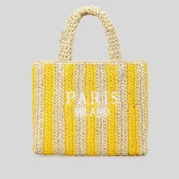 image-Striped Hand-woven Straw Bag Women's Embroidered Letters