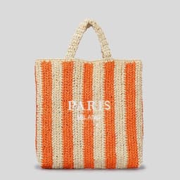 image-Striped Hand-woven Straw Bag Women's Embroidered Letters