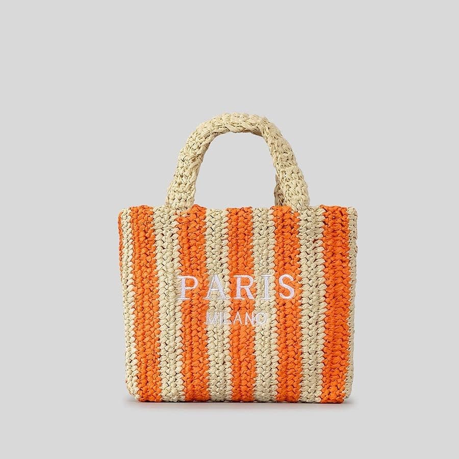 image-Striped Hand-woven Straw Bag Women's Embroidered Letters