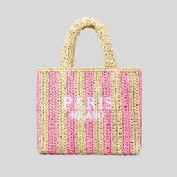 image-Striped Hand-woven Straw Bag Women's Embroidered Letters