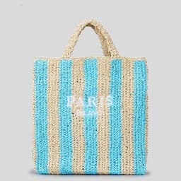 image-Striped Hand-woven Straw Bag Women's Embroidered Letters