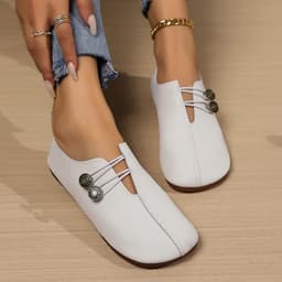 image-Casual Square Toe Flats Shoes Fashion Slip-on Button Loafers Women Shoes