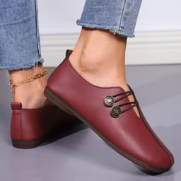 image-Casual Square Toe Flats Shoes Fashion Slip-on Button Loafers Women Shoes