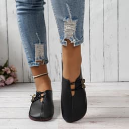 image-Casual Square Toe Flats Shoes Fashion Slip-on Button Loafers Women Shoes