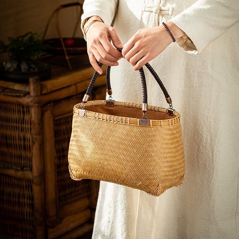 image-Handmade Bamboo Woven Bag Women's Handbag