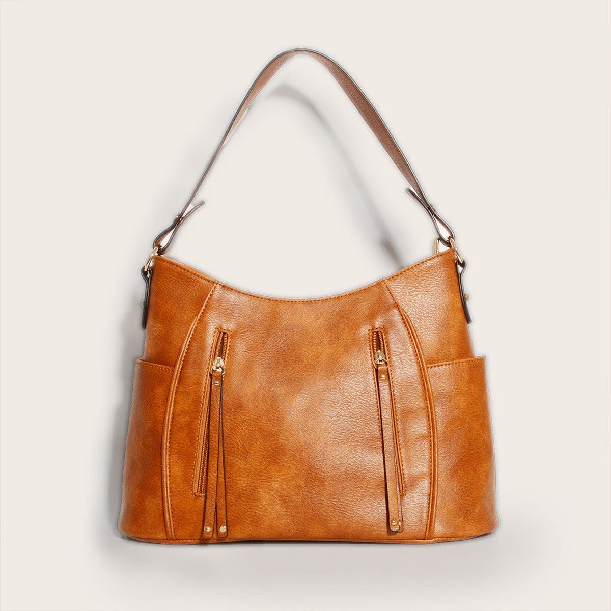 image-Retro Double Zipper Tassel Women's Portable Shoulder Bag