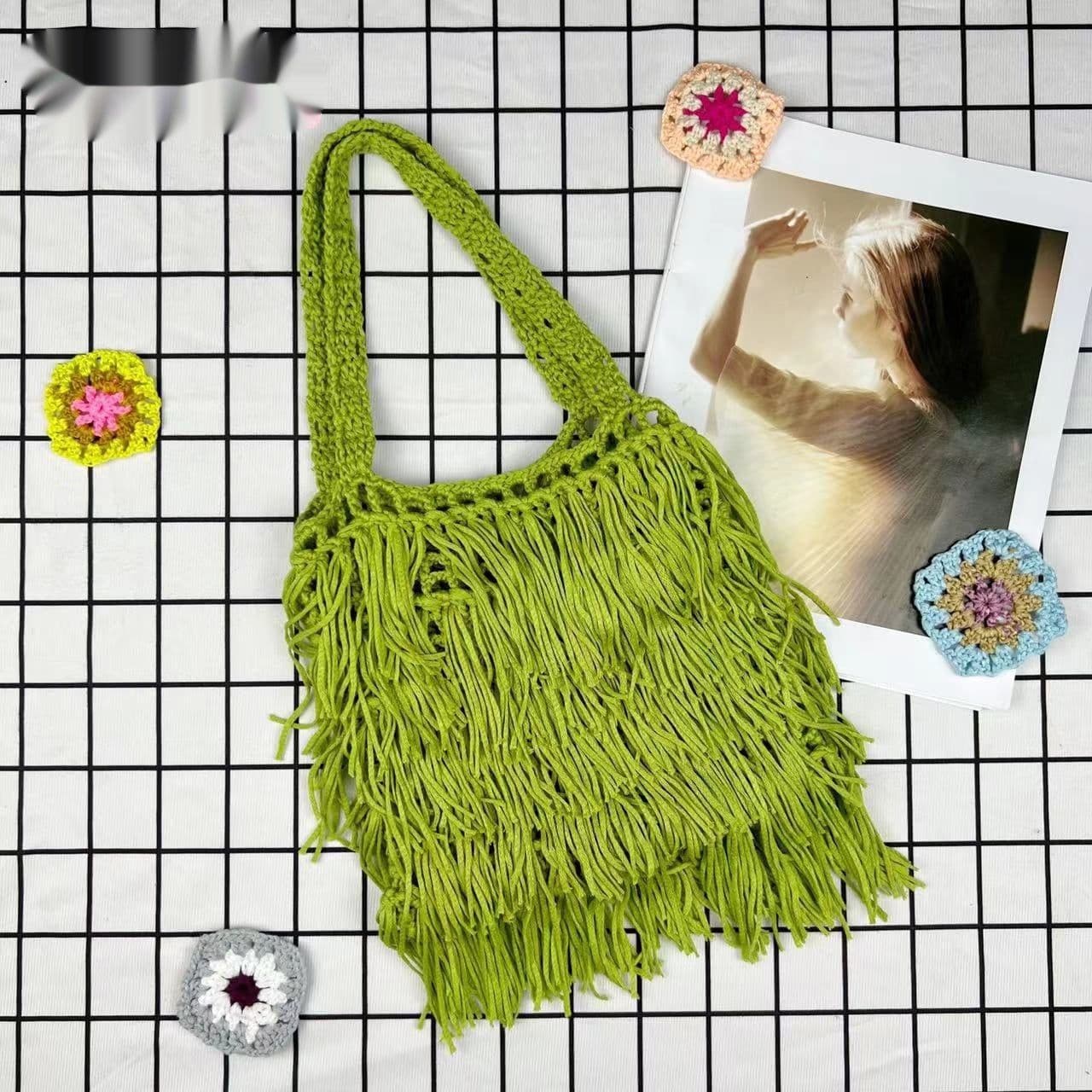 image-European And American Handmade Solid Color Tassel Bag Ethnic Style