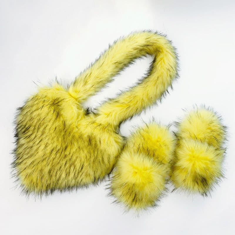 image-Crossbody Love Slippers Suit Raccoon Fur Fur Plush Shell Bag Home Shoes Bag Suit