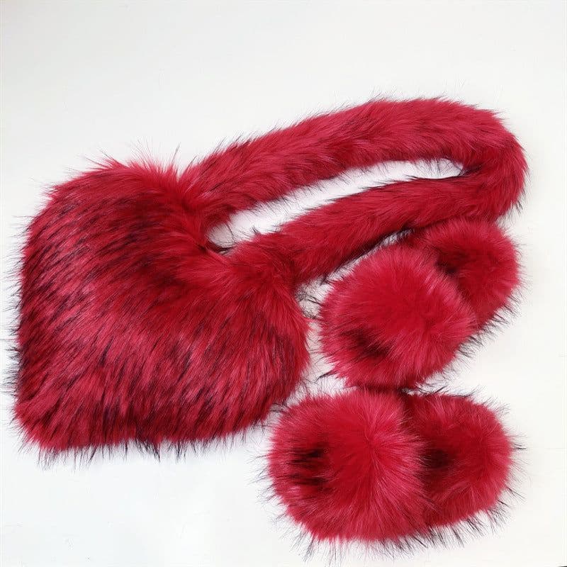 image-Crossbody Love Slippers Suit Raccoon Fur Fur Plush Shell Bag Home Shoes Bag Suit