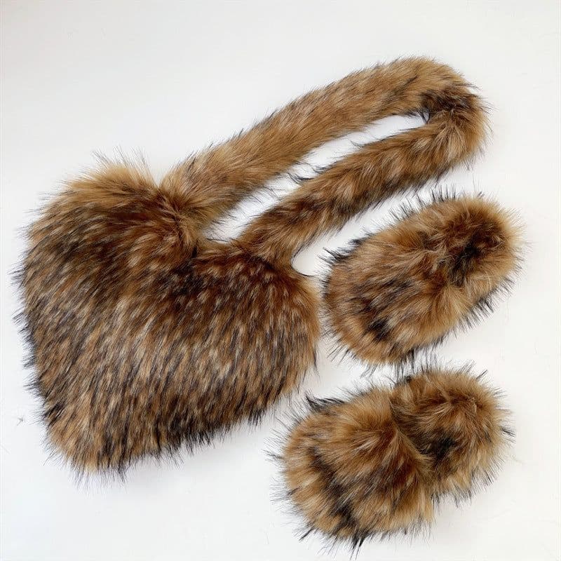 image-Crossbody Love Slippers Suit Raccoon Fur Fur Plush Shell Bag Home Shoes Bag Suit