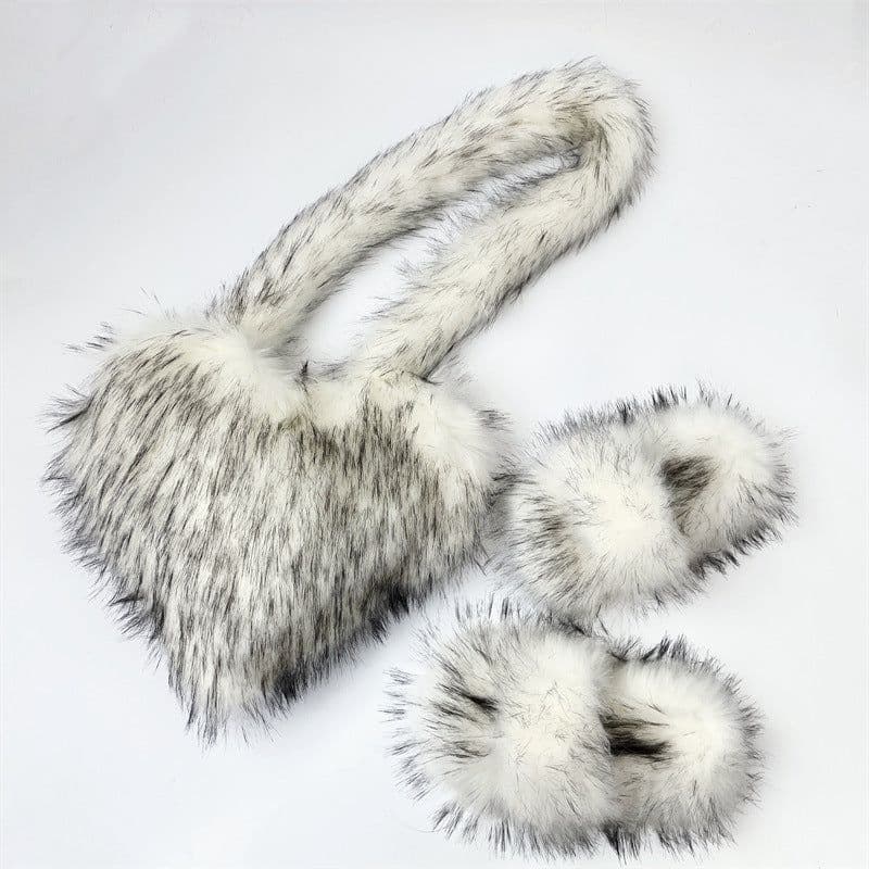 image-Crossbody Love Slippers Suit Raccoon Fur Fur Plush Shell Bag Home Shoes Bag Suit