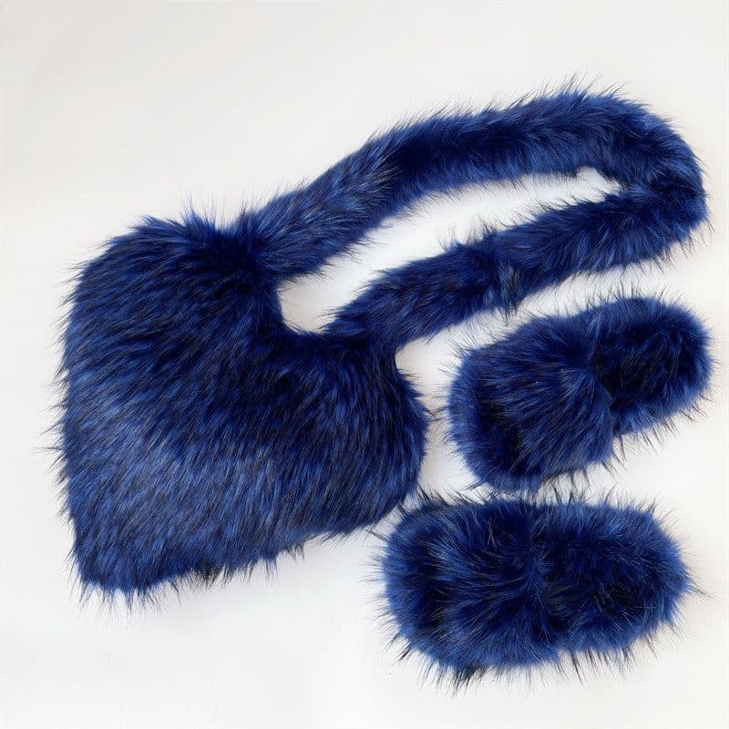 image-Crossbody Love Slippers Suit Raccoon Fur Fur Plush Shell Bag Home Shoes Bag Suit