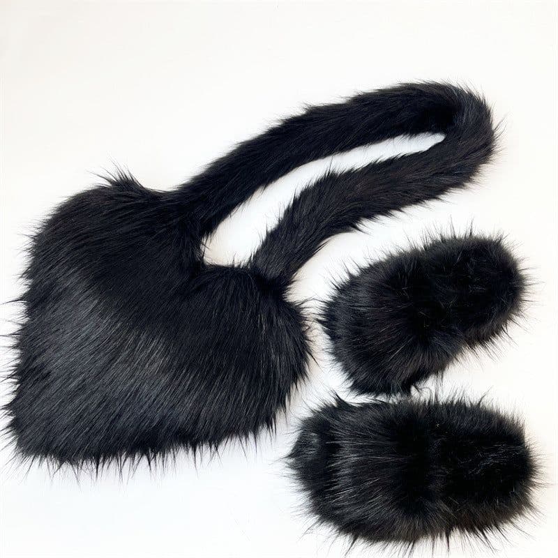 image-Crossbody Love Slippers Suit Raccoon Fur Fur Plush Shell Bag Home Shoes Bag Suit