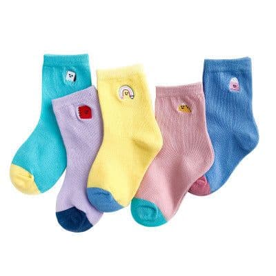 image-Embroidered striped baby socks cute animal baby cotton socks