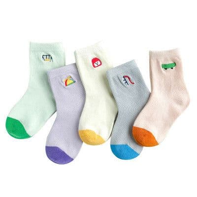 image-Embroidered striped baby socks cute animal baby cotton socks