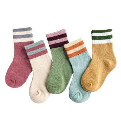 image-Embroidered striped baby socks cute animal baby cotton socks