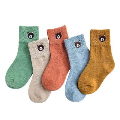 image-Embroidered striped baby socks cute animal baby cotton socks