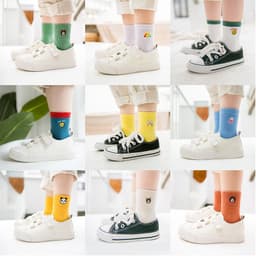 image-Embroidered striped baby socks cute animal baby cotton socks