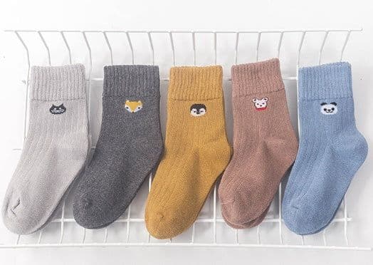 image-Embroidered striped baby socks cute animal baby cotton socks
