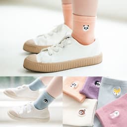 image-Embroidered striped baby socks cute animal baby cotton socks