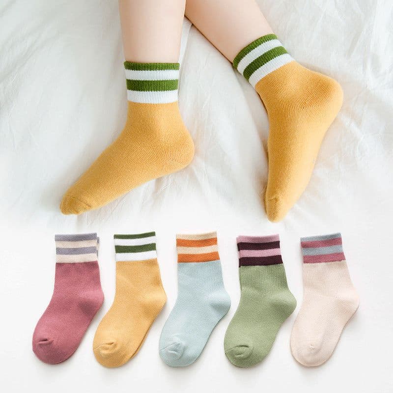 image-Embroidered striped baby socks cute animal baby cotton socks