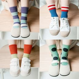 image-Embroidered striped baby socks cute animal baby cotton socks